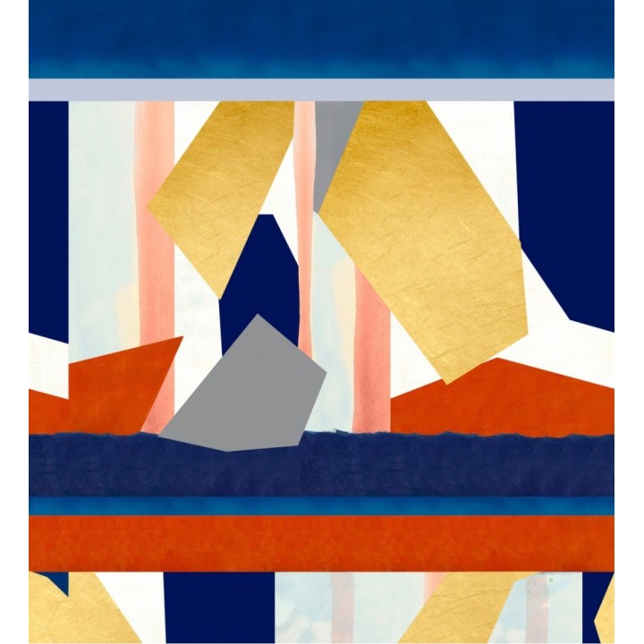 Papel pintado abstracto azul, amarillo y teja - Novak 128090