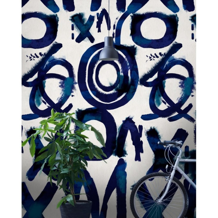 Papel pintado círculos abstractos blanco y azul - New Rings 128091