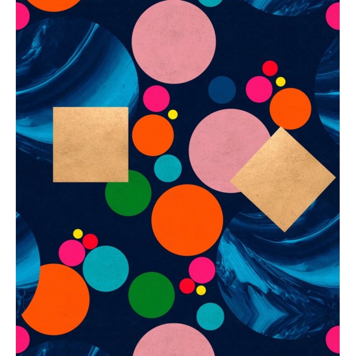 Papel pintado geométrico círculos y cuadrados de colores fondo oscuro - Ironic 128093