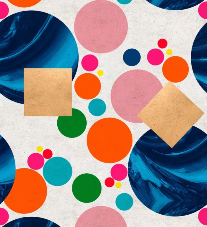 Papel pintado geométrico círculos y cuadrados de colores fondo claro - Ironic 128094