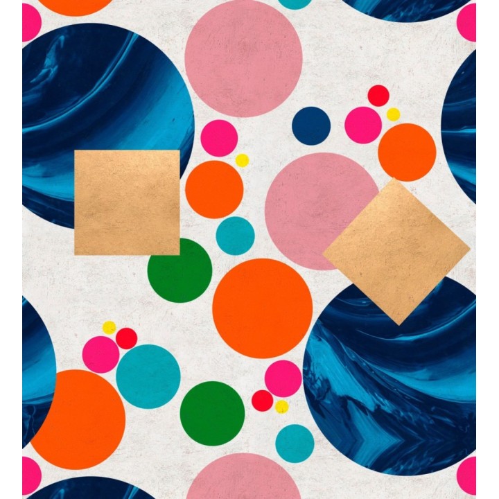 Papel pintado geométrico círculos y cuadrados de colores fondo claro - Ironic 128094