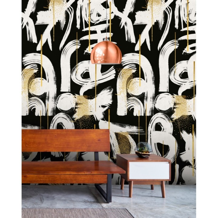 Papel pintado trazos abstractos fondo negro - Ebony And Ivory 128095