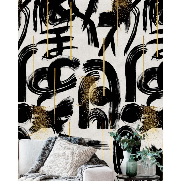 Papel pintado trazos abstractos fondo blanco - Ebony And Ivory 128096