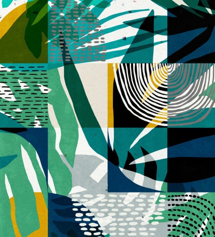 Papel pintado cuadrículas dibujos abstractos - Nolan Leaves 128100