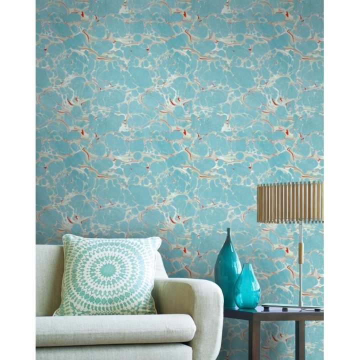 Papel pintado ondas abstractas fondo turquesa - Sea Mousse 128101