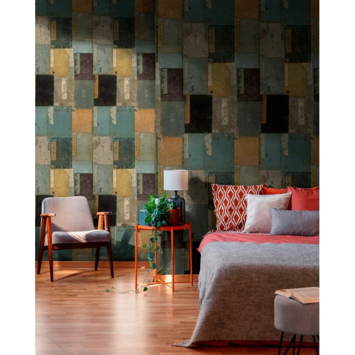 Papel pintado notas escritas en japonés tonos azules y ocres - Haiku Message 128102