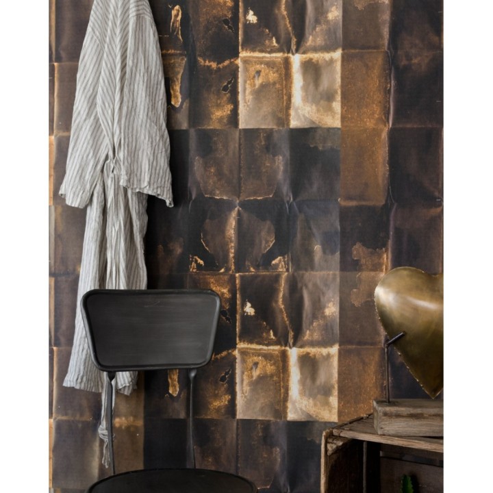 Papel pintado imitación pliego de papel arrugado dorado - Neo Texture 128111