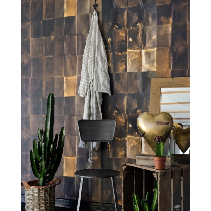 Papel pintado imitación pliego de papel arrugado dorado - Neo Texture 128111