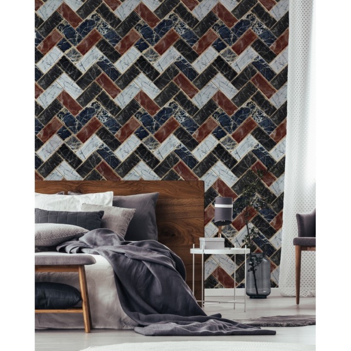 Papel pintado azulejos en zig zag de mármol de varips colores - Soluri 128113