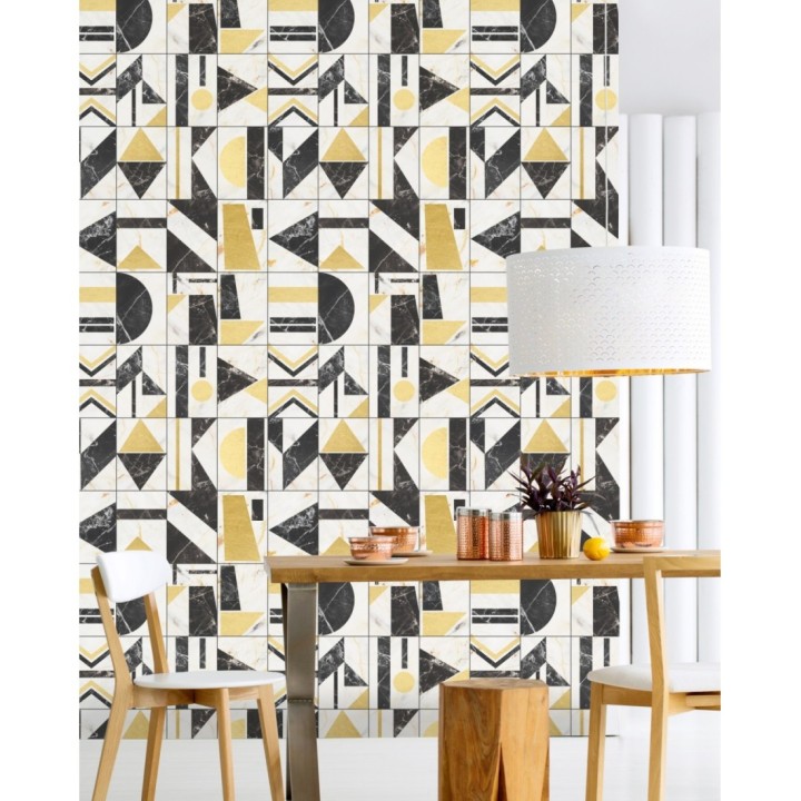 Papel pintado azulejos geométricos estilo art decó - Ezra Dimension 128116