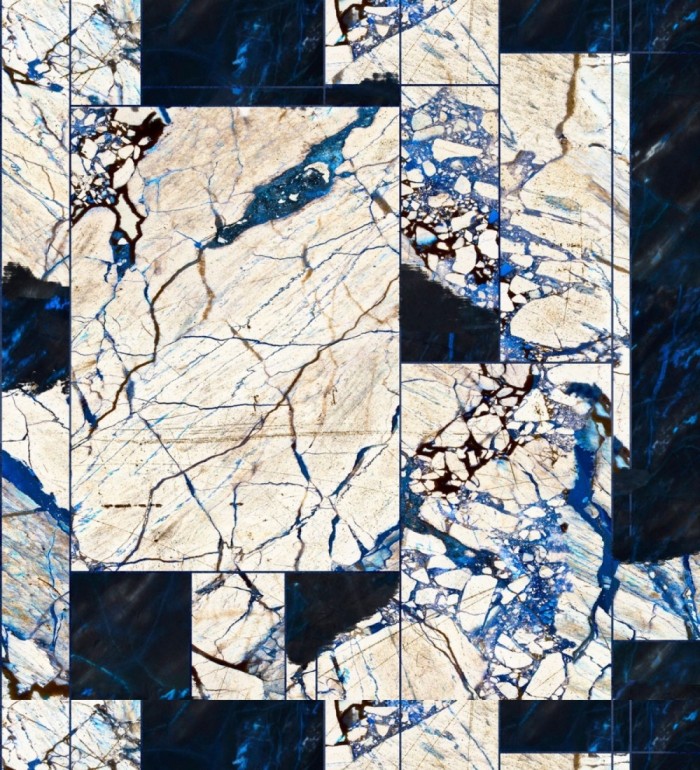 Papel pintado azulejos imitación mármol beige y azul - Duarte Hall 128118