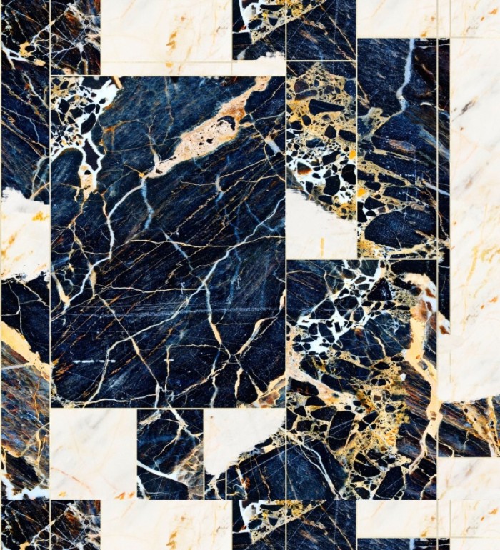 Papel pintado azulejos imitación mármol beige y azul - Duarte Hall 128119