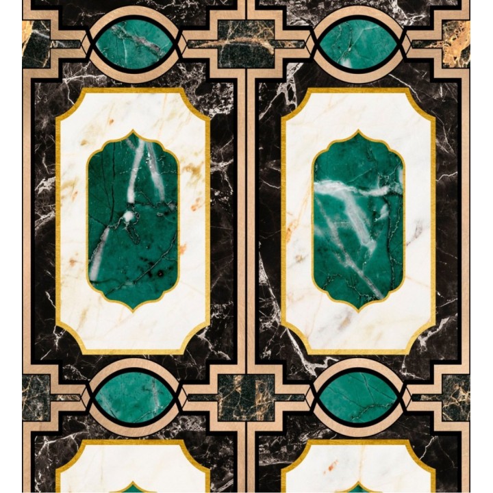 Papel pintado ornamental mármol verde fondo negro - Ivory Palace 128120