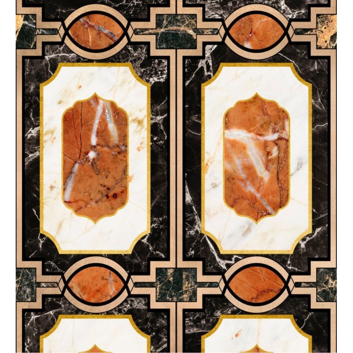 Papel pintado ornamental mármol naranja fondo negro - Ivory Palace 128121