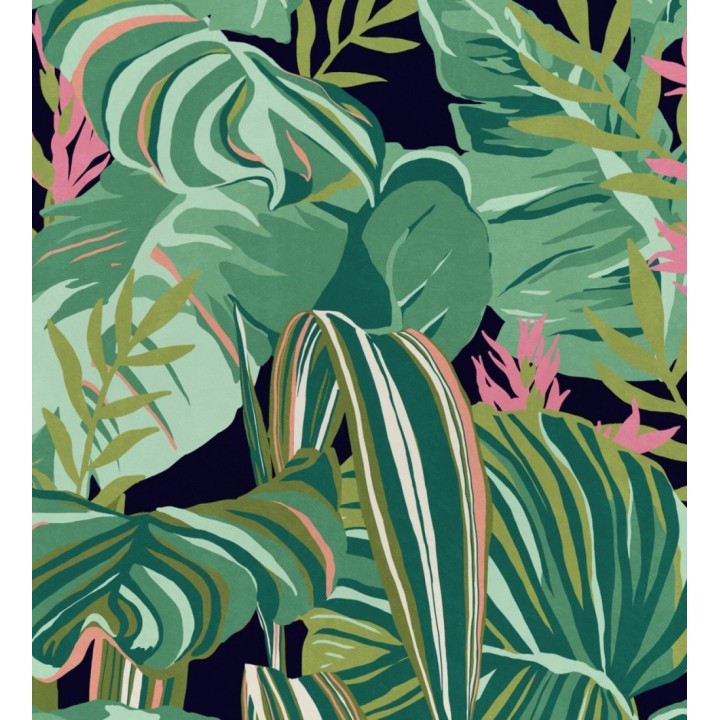 Papel pintado hojas grandes dibujadas fondo oscuro - Palm Ranger 128130