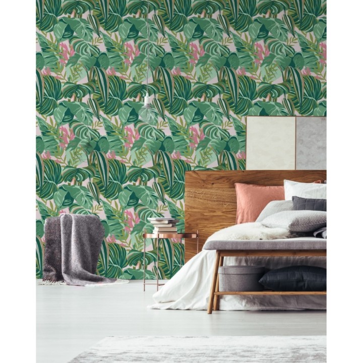 Papel pintado hojas grandes dibujadas fondo claro - Palm Ranger 128131