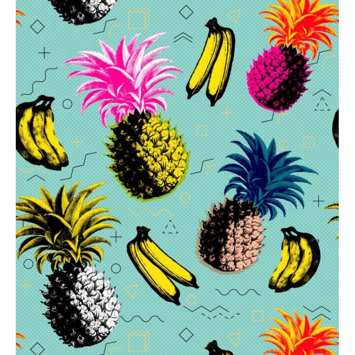 Papel pintado frutas tropicales fondo turquesa estilo pop - Warhol Fruits 128139