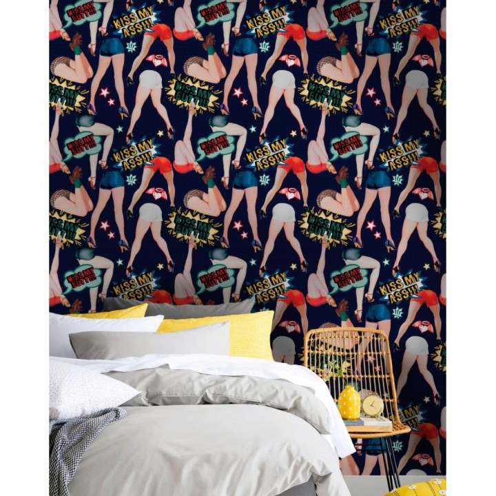 Papel pintado pin ups estilo pop fondo oscuro - Kiss my 128141