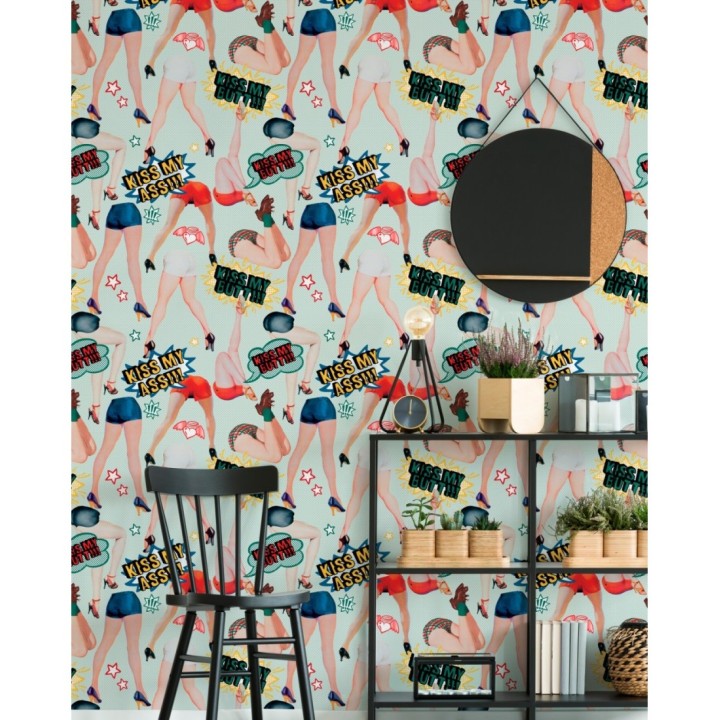 Papel pintado pin ups estilo pop fondo claro - Kiss my 128142
