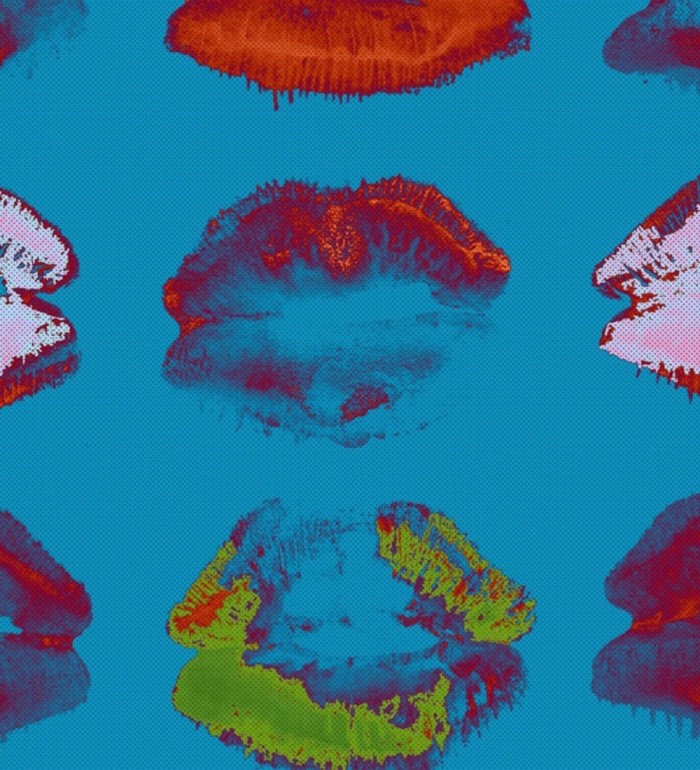 Papel pintado besos estilo pop fondo azul claro - Warhol Kisses 128143