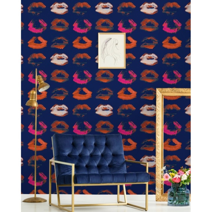 Papel pintado besos estilo pop fondo oscuro - Warhol Kisses 128144