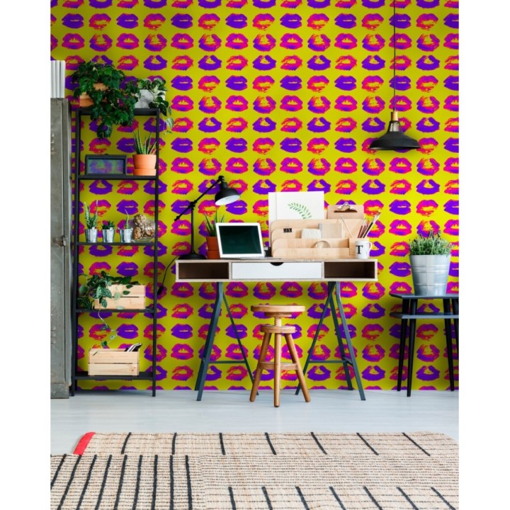 Papel pintado besos estilo pop fondo amarillo - Warhol Kisses 128145