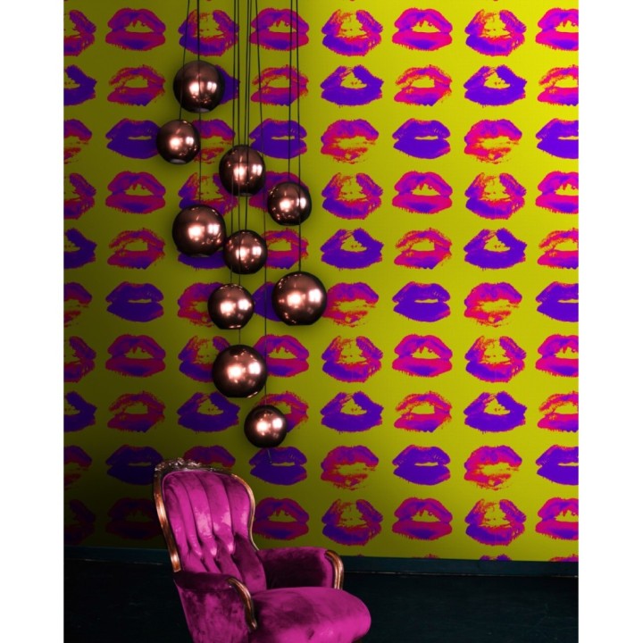 Papel pintado besos estilo pop fondo amarillo - Warhol Kisses 128145