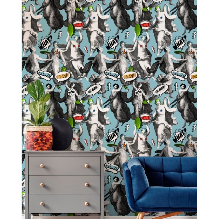 Papel pintado esculturas clásicas estilo pop fondo celeste - Pop Imperialism 128148