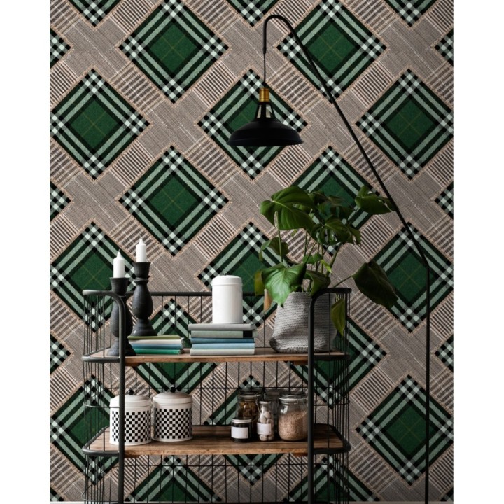 Papel pintado cuadros escoceses fondo verde - MacLeod Fabrik 128153
