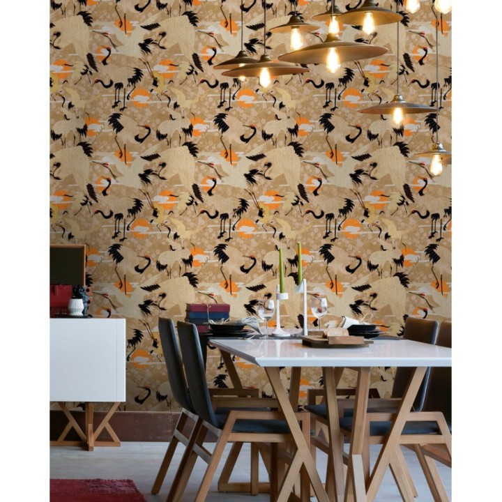 Papel pintado cigüeñas tonos ocres - Kuren Sunset 128155