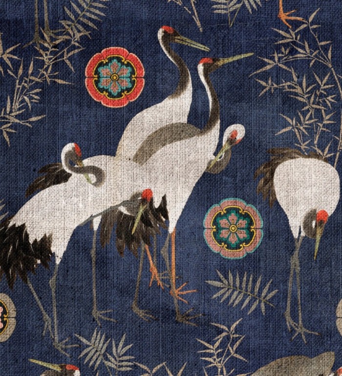 Papel pintado cigüeñas fondo azul - Yun Garden 128156