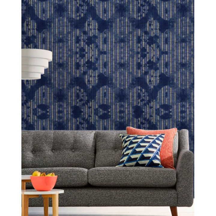 Papel pintado rayas finas desiguales con dibujo abstracto tonos azules - Lilian Metrix 128160