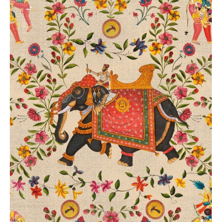 Papel pintado elefantes indios engalanados fondo claro - Kerala Ride 128166
