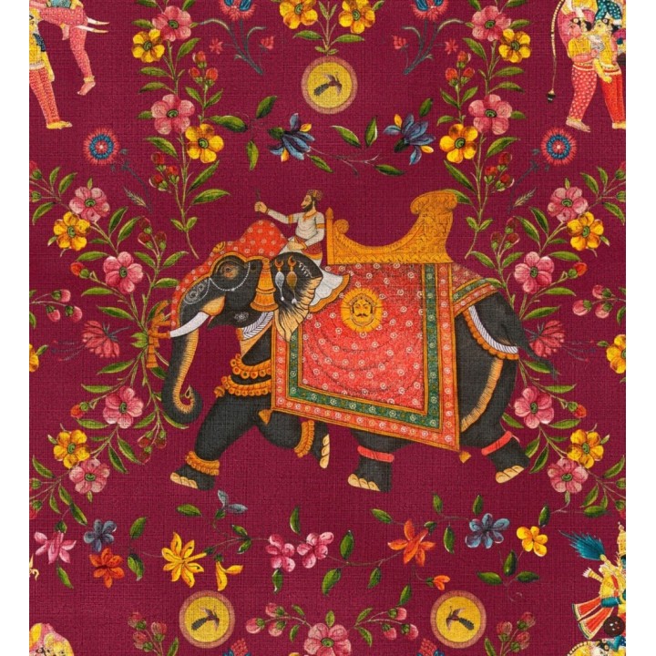 Papel pintado elefantes indios engalanados fondo cereza - Kerala Ride 128167