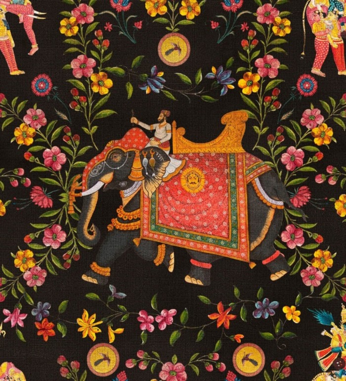 Papel pintado elefantes indios engalanados fondo oscuro - Kerala Ride 128168