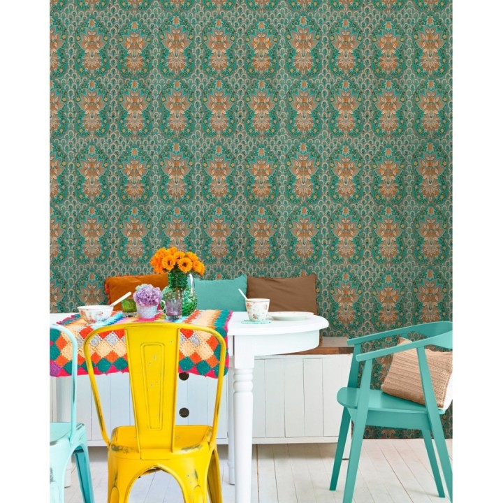 Papel pintado volutas florales estilo ornamental - Vaza 128169