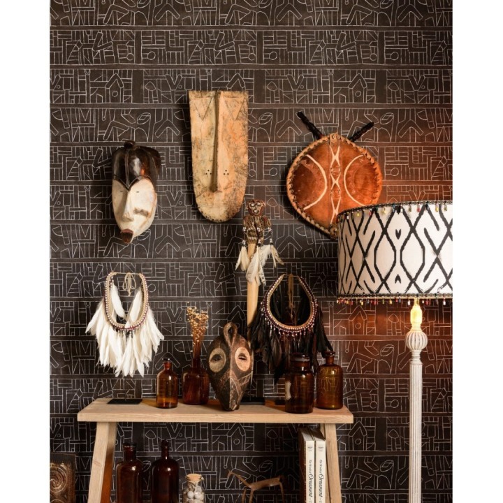 Papel pintado jeroglíficos modernos marrón - Rhea Order 128174