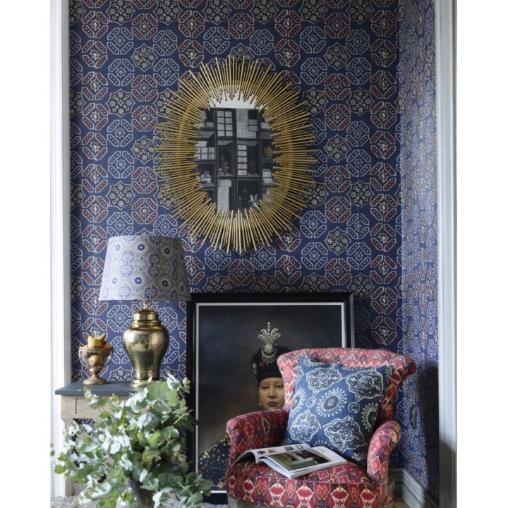 Papel pintado tapiz ornamental fondo azul - Saumur Palace 128175