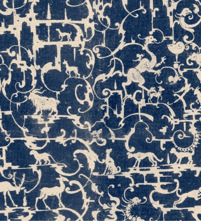 Papel pintado volutas de animales mitológicos fondo azul - Tulcea 128182