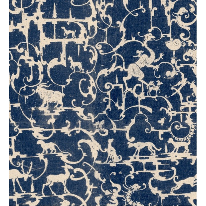 Papel pintado volutas de animales mitológicos fondo azul - Tulcea 128182