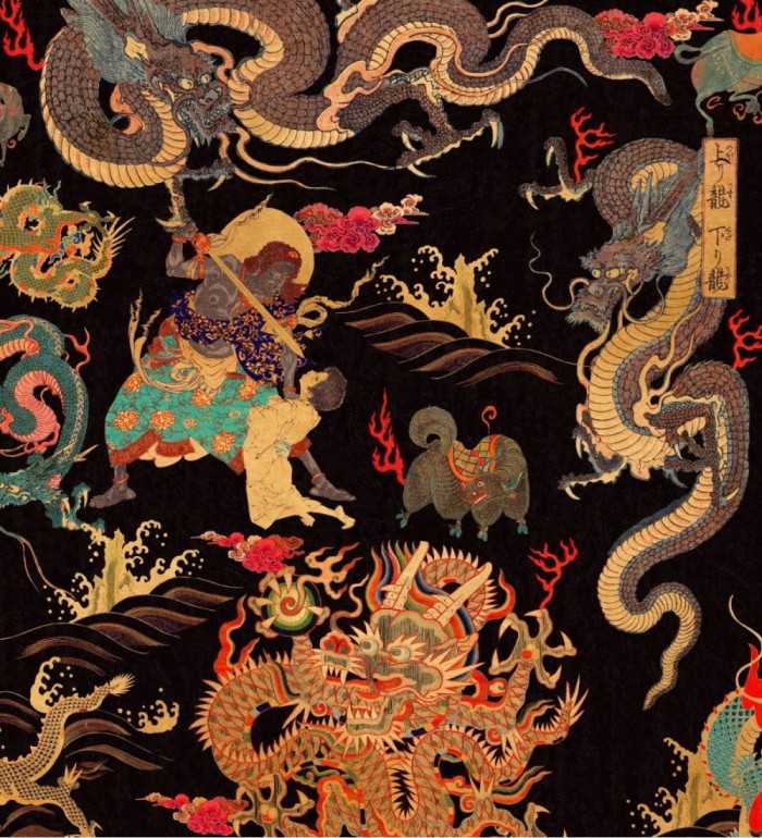 Papel pintado animales mitológicos estilo oriental - Naga End 128186