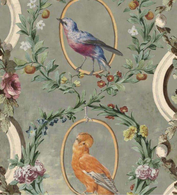Papel pintado pájaros y flores estilo romántico - Mina Garden 128188