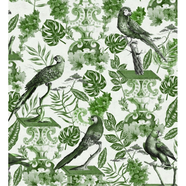 Papel pintado loros y hojas de selva tropical verdes - Jade Parrots 128191