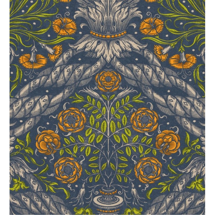 Papel pintado flores modernas color mostaza fondo azul - Sherwood Forest 128197