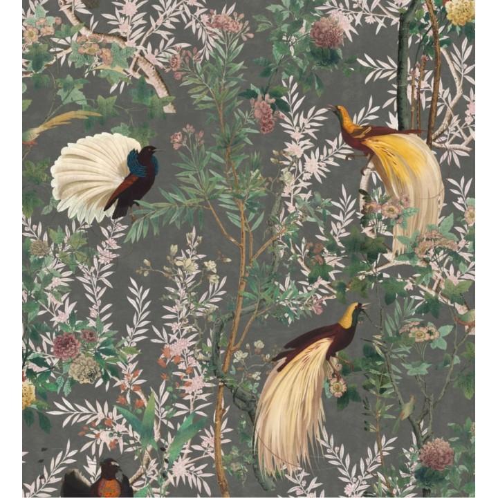 Papel pintado aves elegantes en jardín floral - Dharma Garden 128200