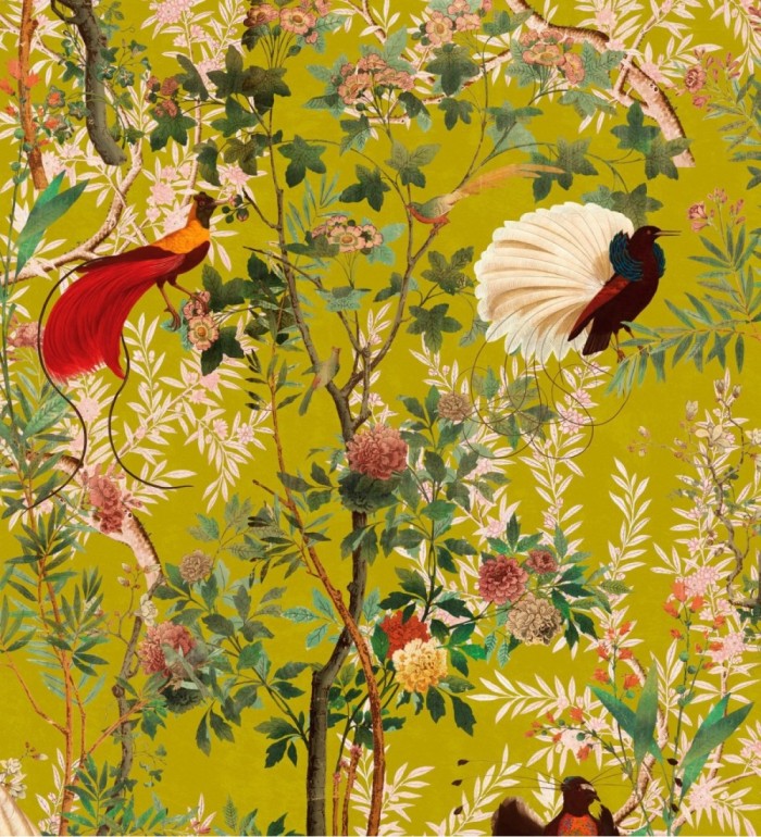 Papel pintado aves elegantes en jardín floral - Dharma Garden 128209
