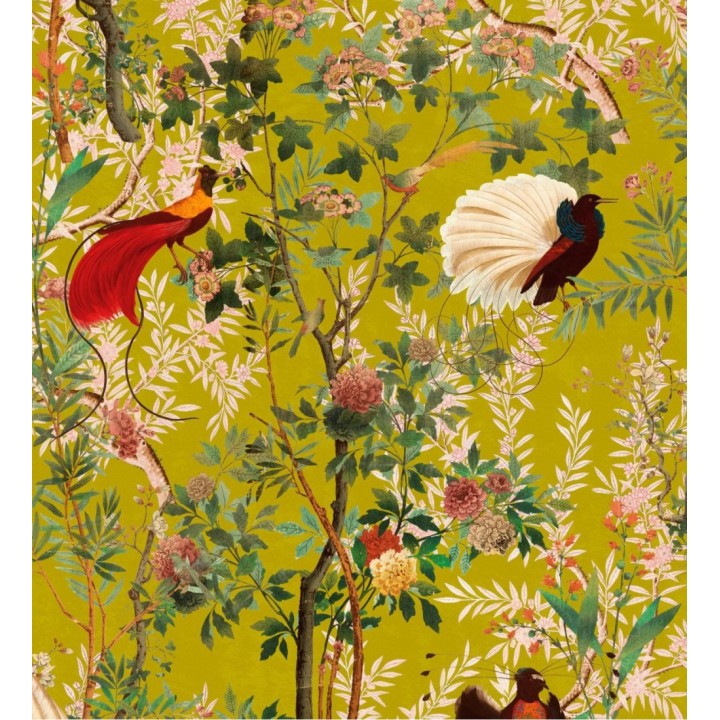 Papel pintado aves elegantes en jardín floral - Dharma Garden 128209
