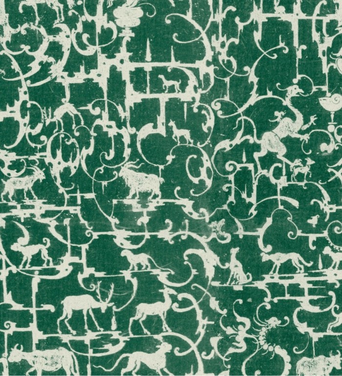 Papel pintado volutas de animales mitológicos fondo verde - Tulcea 128212