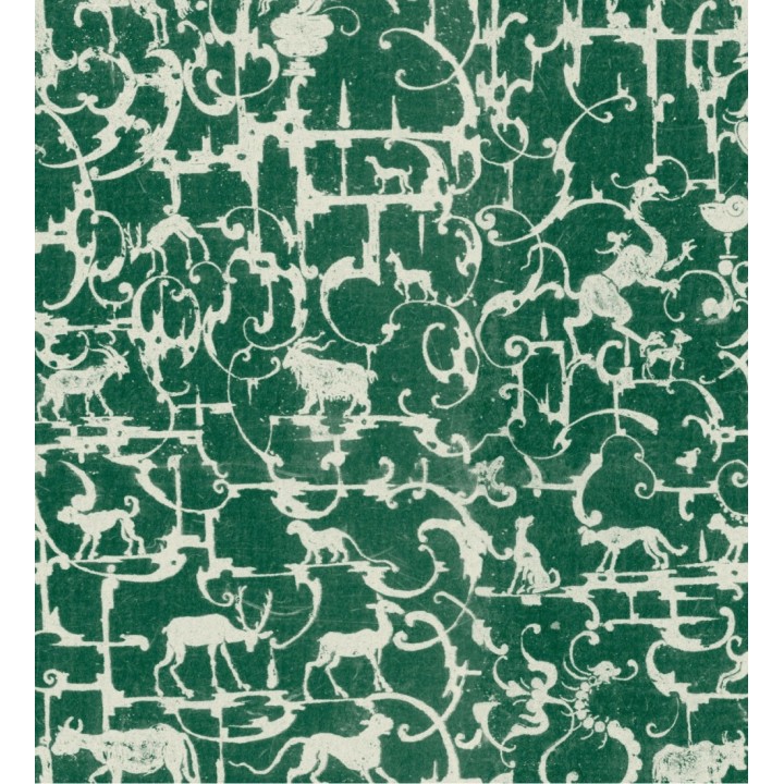 Papel pintado volutas de animales mitológicos fondo verde - Tulcea 128212