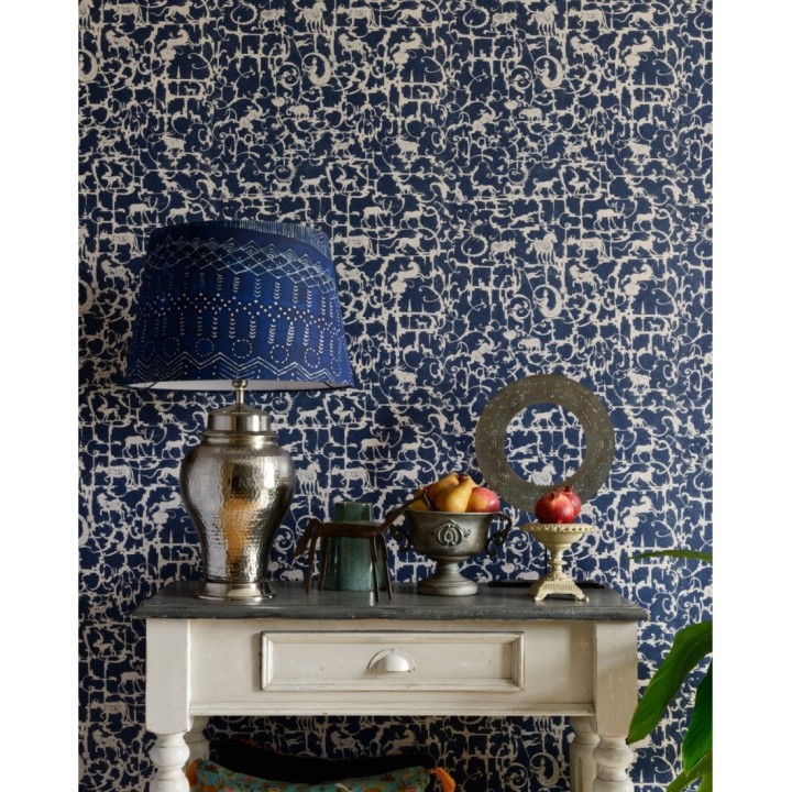 Papel pintado volutas de animales mitológicos fondo verde - Tulcea 128212